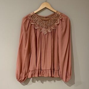 Vici Dusty Rose Embroidered Yoke Blouse